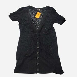 Y2K Wet Seal Black Lace Button Up Cardigan | Vintage Gothic Whimsigoth Top L